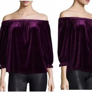Likely Pacific Purple Velvet Off The Shoulder Ruffle Sleeve Blouse Size Large